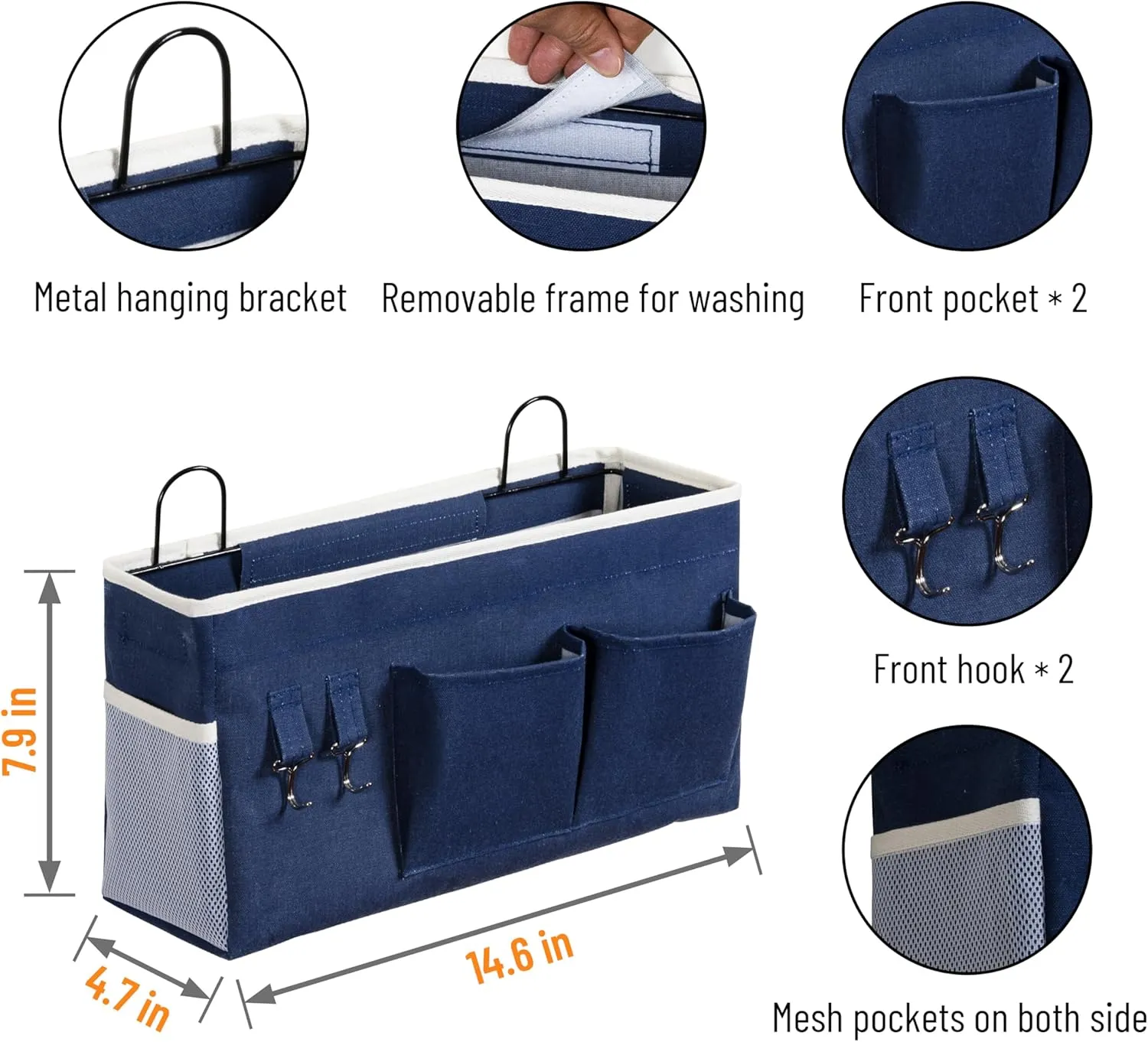 2pcs Large Wall Hanging Storage Bag, Door Closet Linen Fabric Pockets Organizer, Waterproof Multi Functional for Living Room Bedroom Bathroom Kitchen Office RV Camper with Hooks Navy