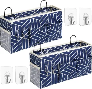 2pcs Large Wall Hanging Storage Bag, Door Closet Linen Fabric Pockets Organizer, Waterproof Multi Functional for Living Room Bedroom Bathroom Kitchen Office RV Camper with Hooks Navy