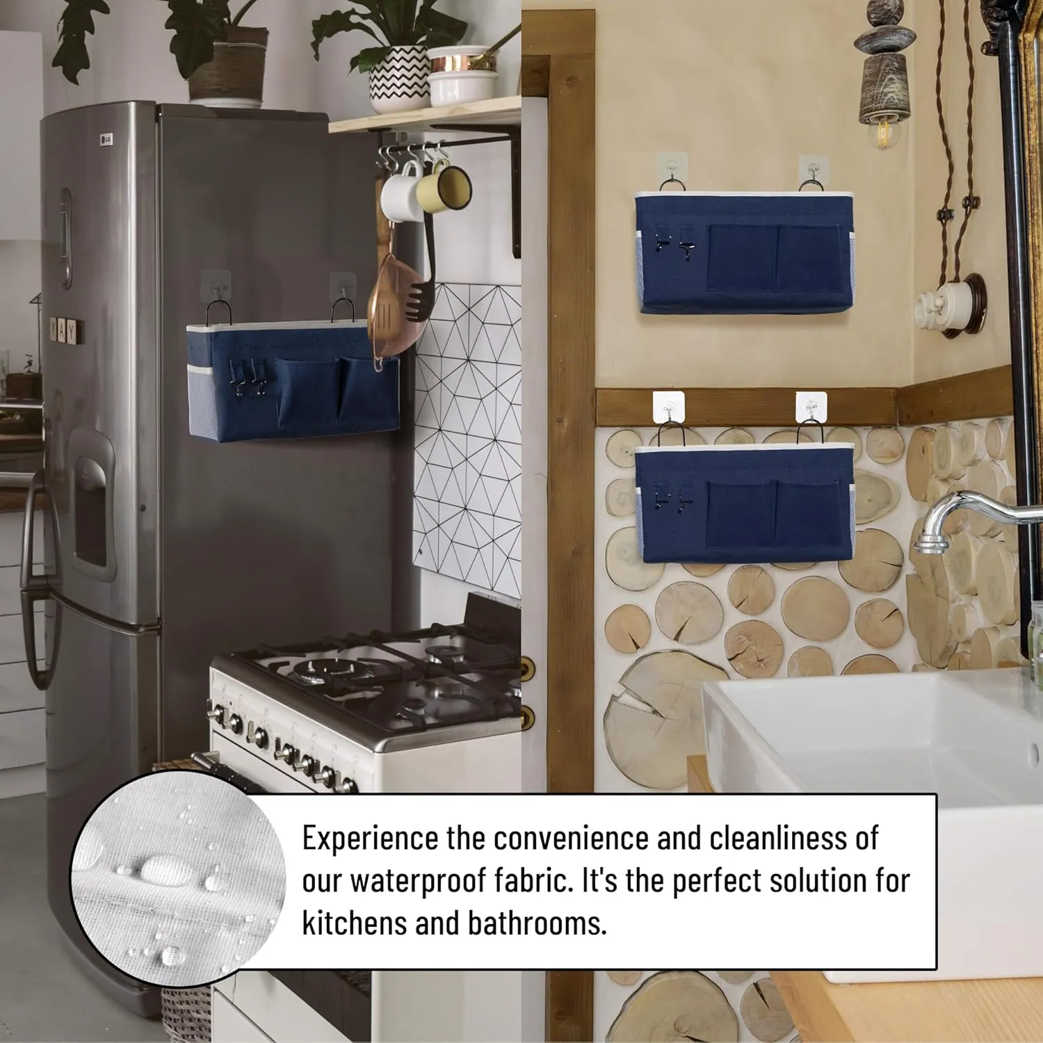2pcs Large Wall Hanging Storage Bag, Door Closet Linen Fabric Pockets Organizer, Waterproof Multi Functional for Living Room Bedroom Bathroom Kitchen Office RV Camper with Hooks Navy