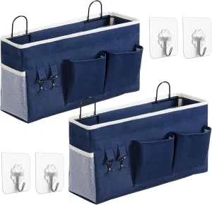 2pcs Large Wall Hanging Storage Bag, Door Closet Linen Fabric Pockets Organizer, Waterproof Multi Functional for Living Room Bedroom Bathroom Kitchen Office RV Camper with Hooks Navy