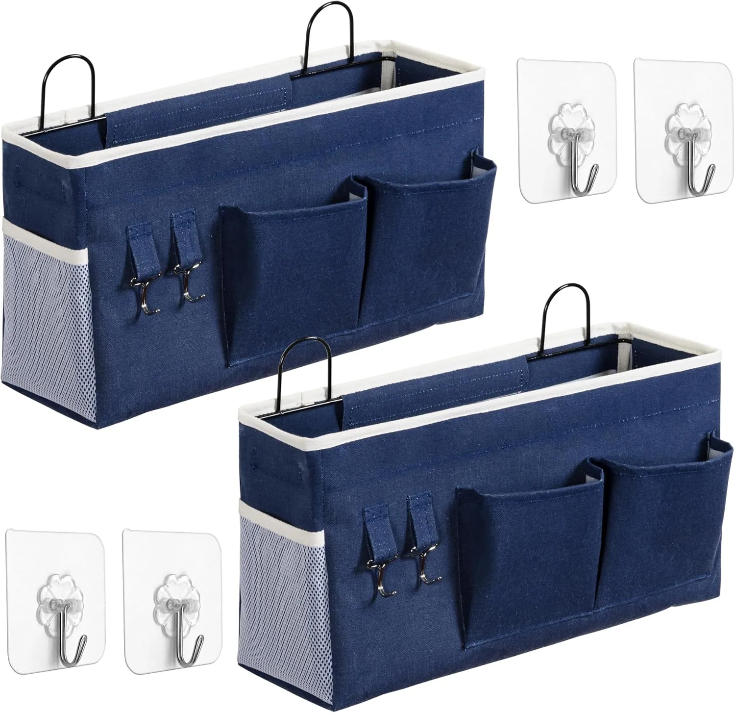 2pcs Large Wall Hanging Storage Bag, Door Closet Linen Fabric Pockets Organizer, Waterproof Multi Functional for Living Room Bedroom Bathroom Kitchen Office RV Camper with Hooks Navy