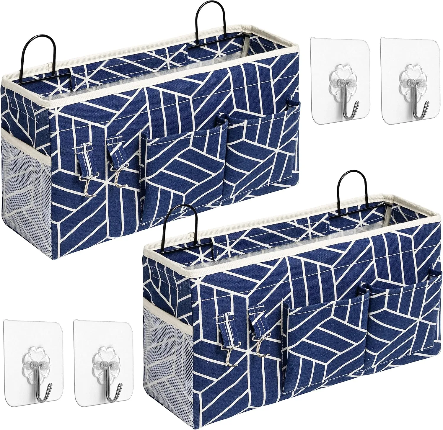 2pcs Large Wall Hanging Storage Bag, Door Closet Linen Fabric Pockets Organizer, Waterproof Multi Functional for Living Room Bedroom Bathroom Kitchen Office RV Camper with Hooks Navy