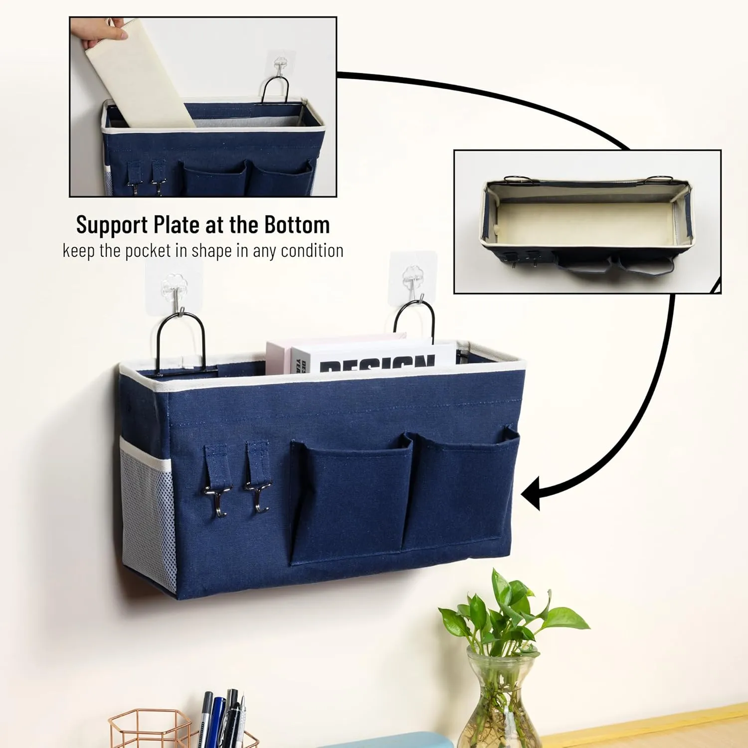 2pcs Large Wall Hanging Storage Bag, Door Closet Linen Fabric Pockets Organizer, Waterproof Multi Functional for Living Room Bedroom Bathroom Kitchen Office RV Camper with Hooks Navy