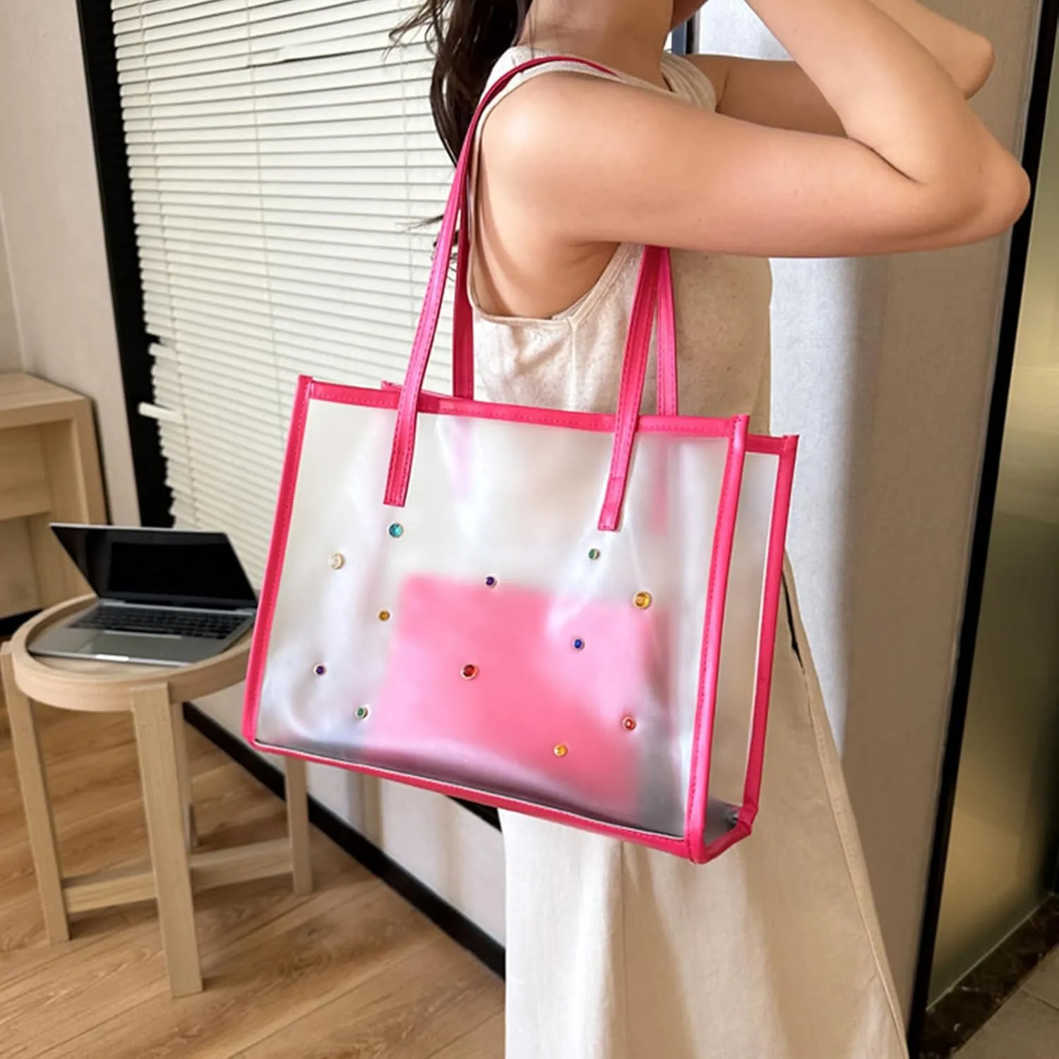 2pieces/set Transparent PVC Shoulder Bag for Women Handbag for Beach Commuting and Shopping