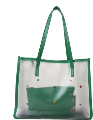 2pieces/Set Transparent PVC Shoulder Bag for Women Handbag for Beach Commuting and Shopping
