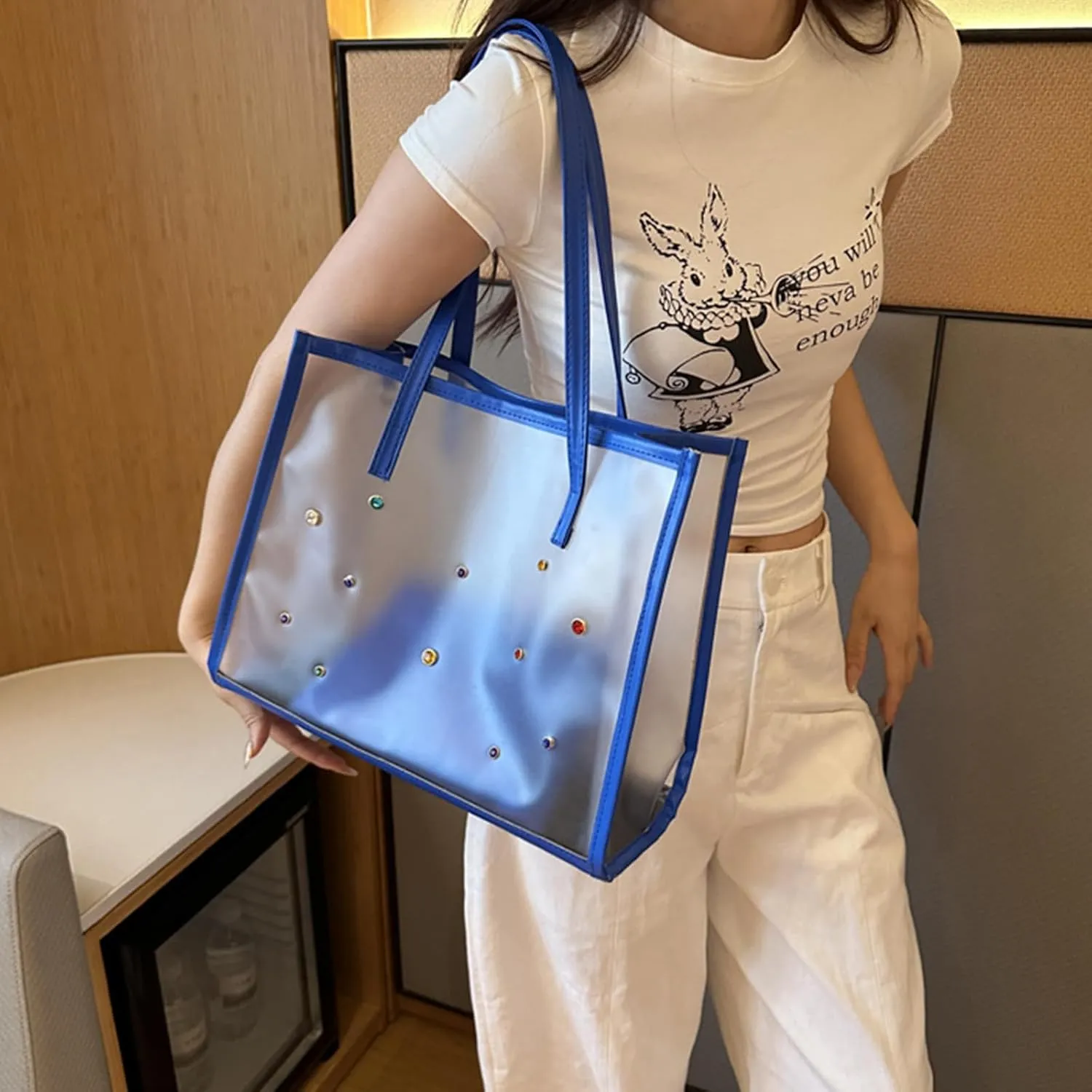2pieces/Set Transparent PVC Shoulder Bag for Women Handbag for Beach Commuting and Shopping