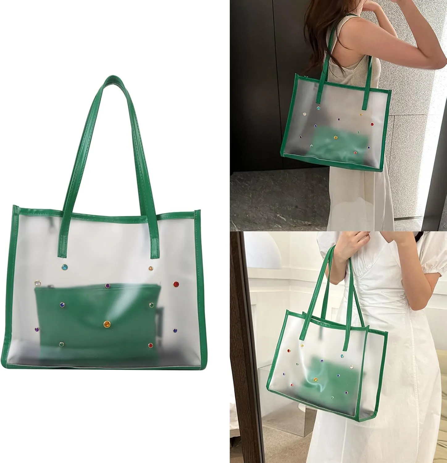 2pieces/Set Transparent PVC Shoulder Bag for Women Handbag for Beach Commuting and Shopping