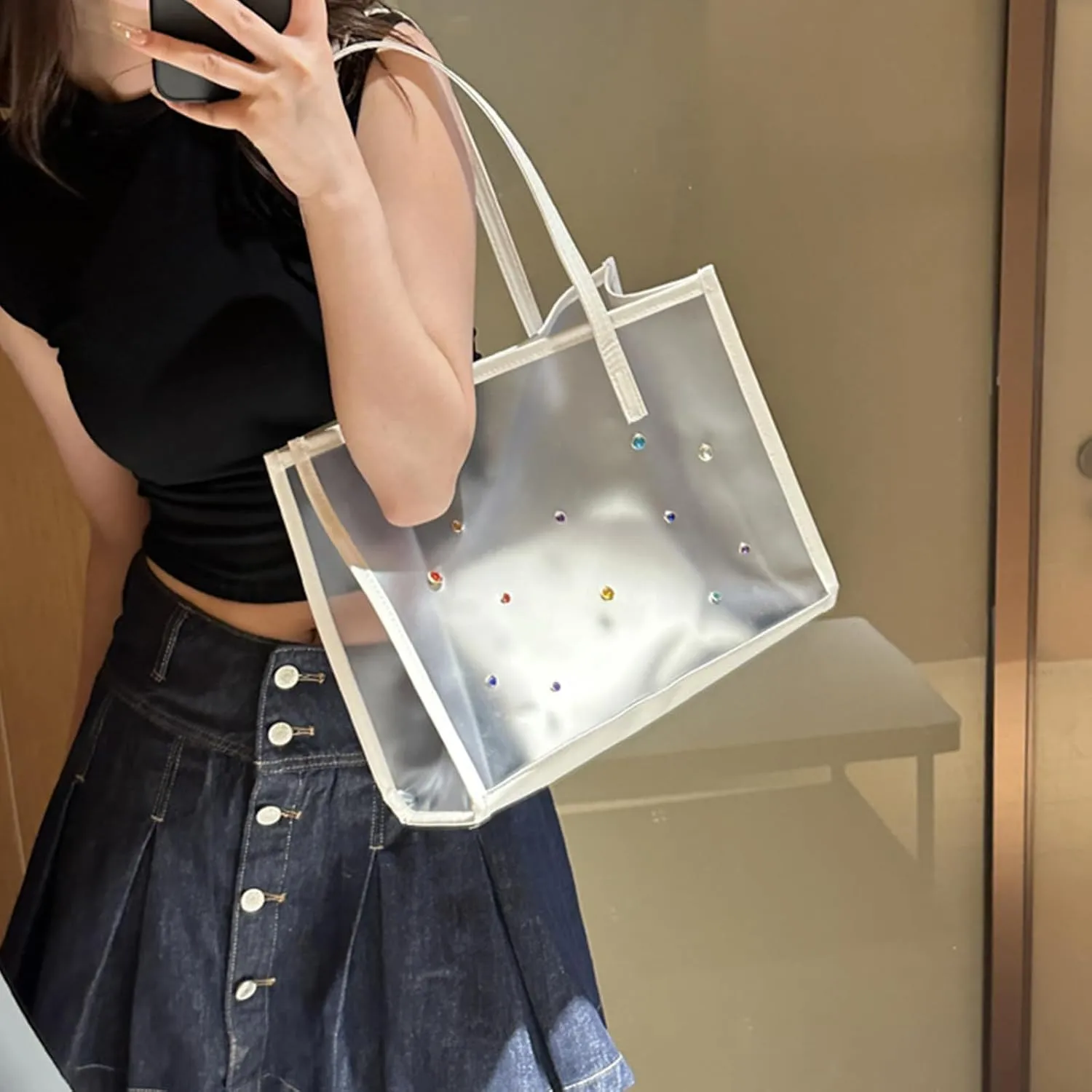 2pieces/Set Transparent PVC Shoulder Bag for Women Handbag for Beach Commuting and Shopping