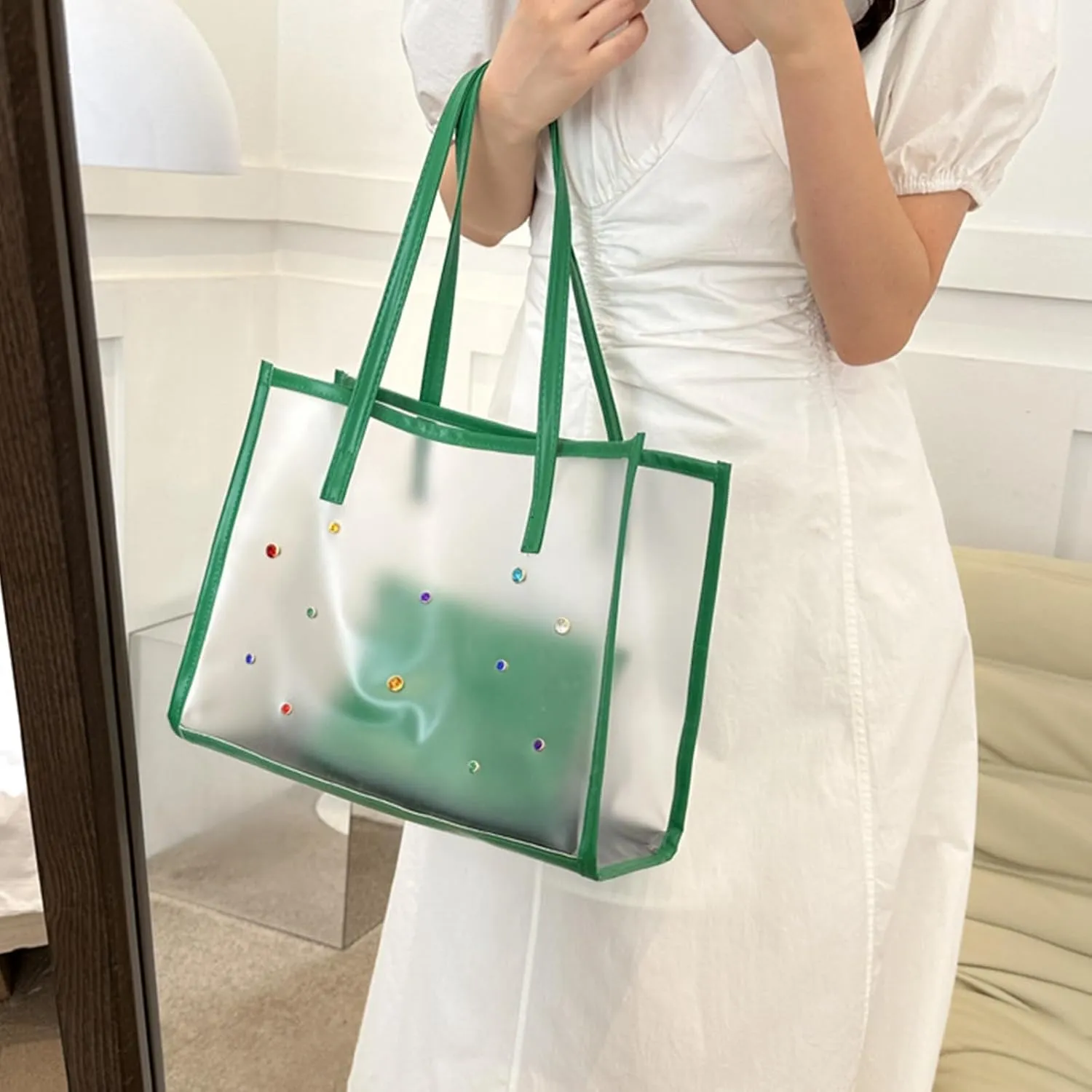 2pieces/Set Transparent PVC Shoulder Bag for Women Handbag for Beach Commuting and Shopping