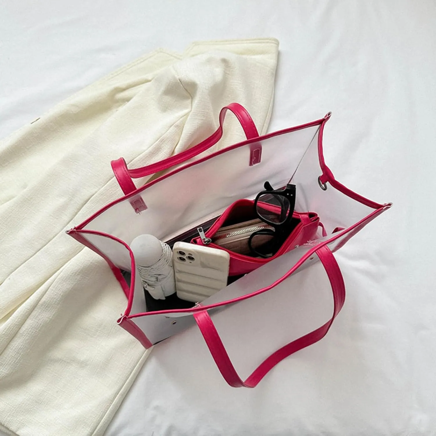 2pieces/Set Transparent PVC Shoulder Bag for Women Handbag for Beach Commuting and Shopping