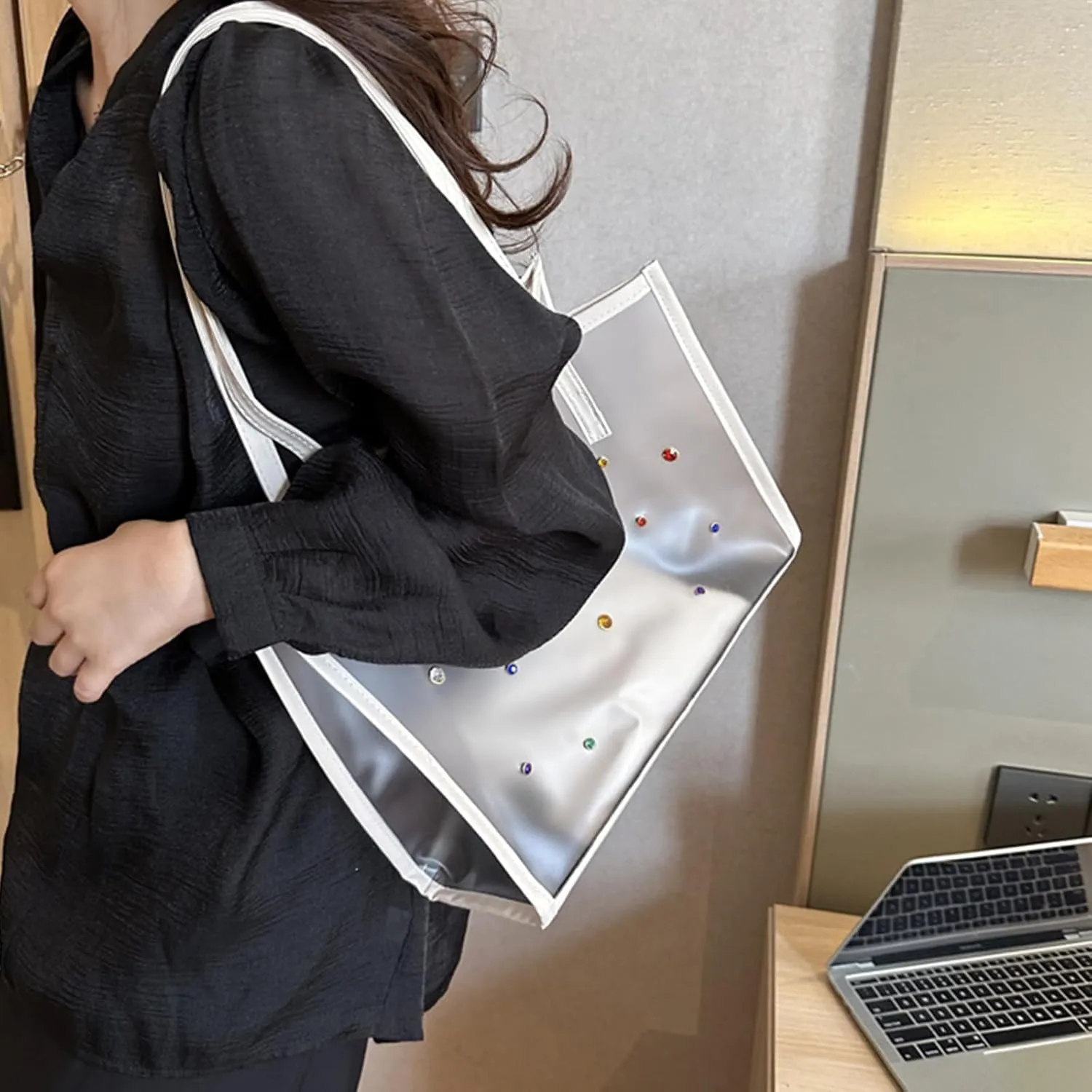 2pieces/Set Transparent PVC Shoulder Bag for Women Handbag for Beach Commuting and Shopping