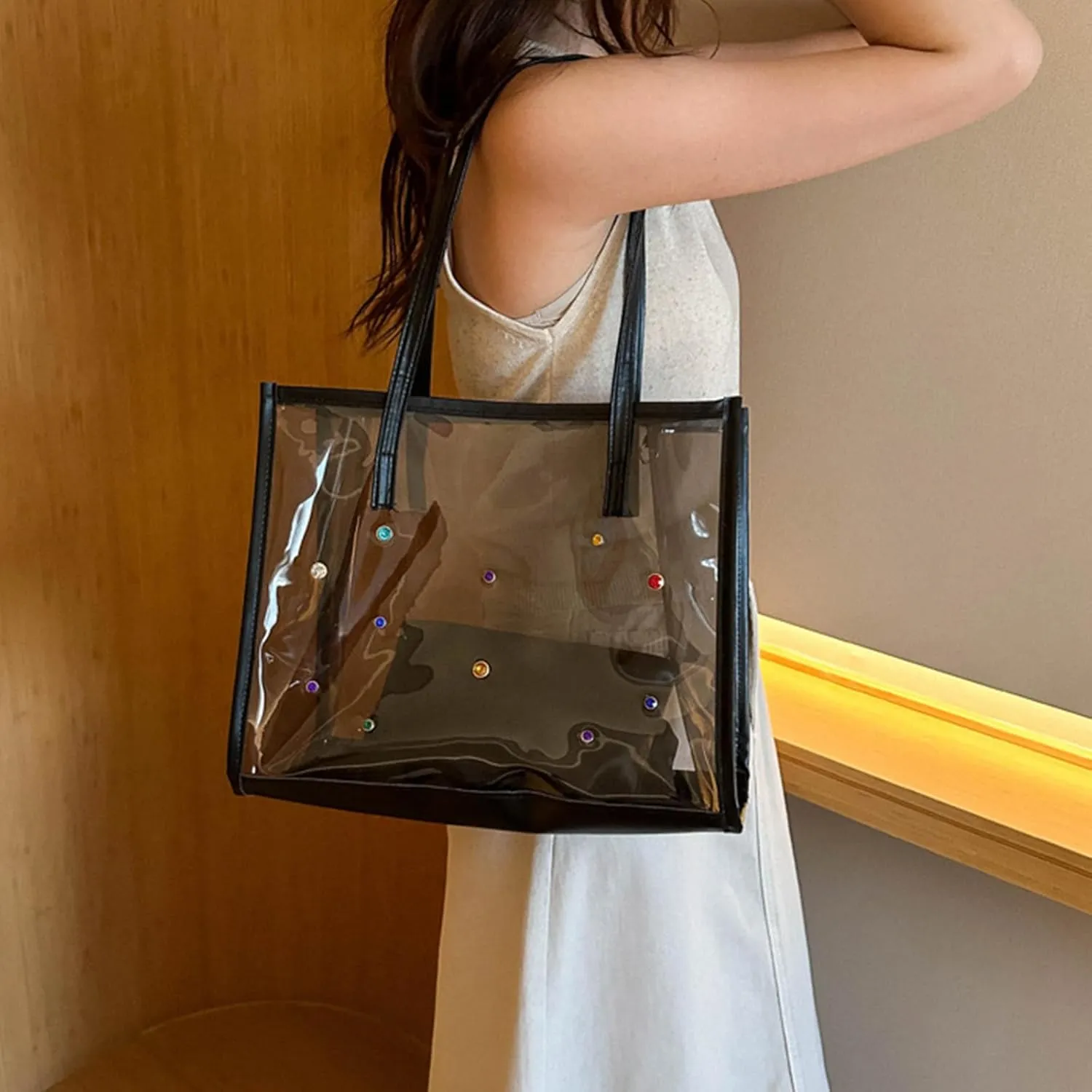 2pieces/Set Transparent PVC Shoulder Bag for Women Handbag for Beach Commuting and Shopping