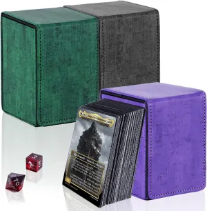 3 Pack Magic Card Deck Boxes,Commander Deck Box For Trading Cards,Leather Magnetic Card Storage Boxes Fix 300  Double Sleeved Cards,Suitable for TCG/CCG/MTG/SportCards(Purple,Green,Gray)