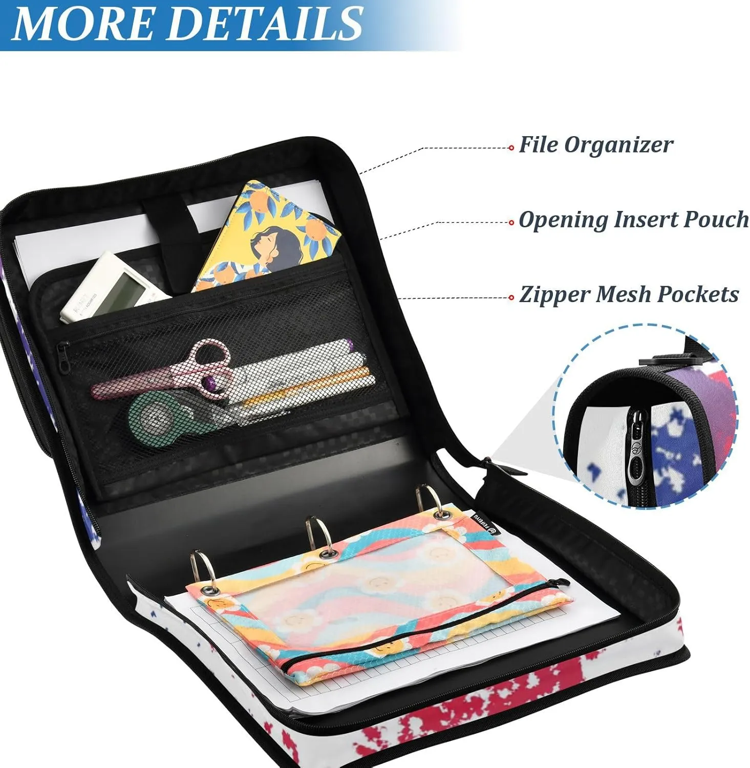 3 Rings 1.5 inch Zipper Binder with Shoulder Strap Easy to Carry Document Organizer Bag for Middle School Purple Heart Day Soldier