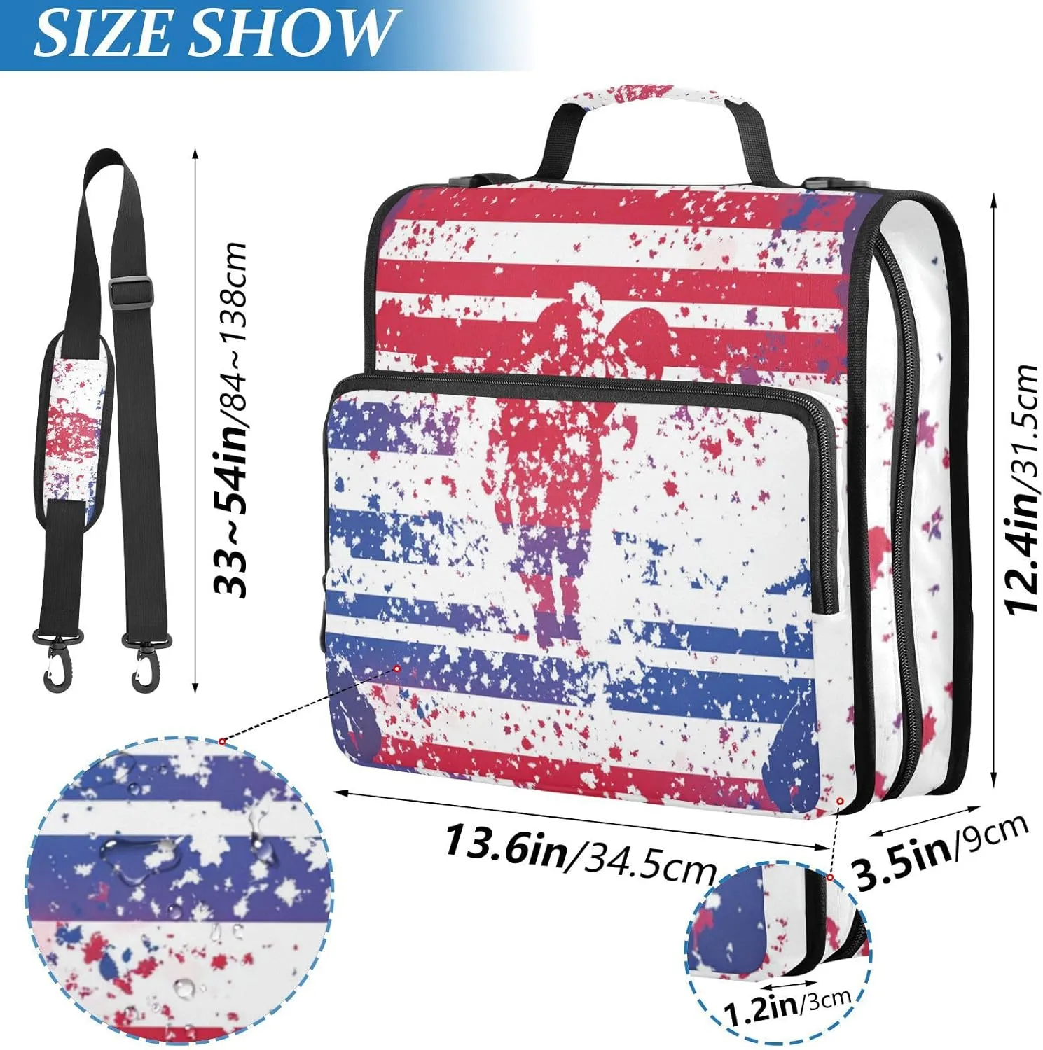 3 Rings 1.5 inch Zipper Binder with Shoulder Strap Easy to Carry Document Organizer Bag for Middle School Purple Heart Day Soldier