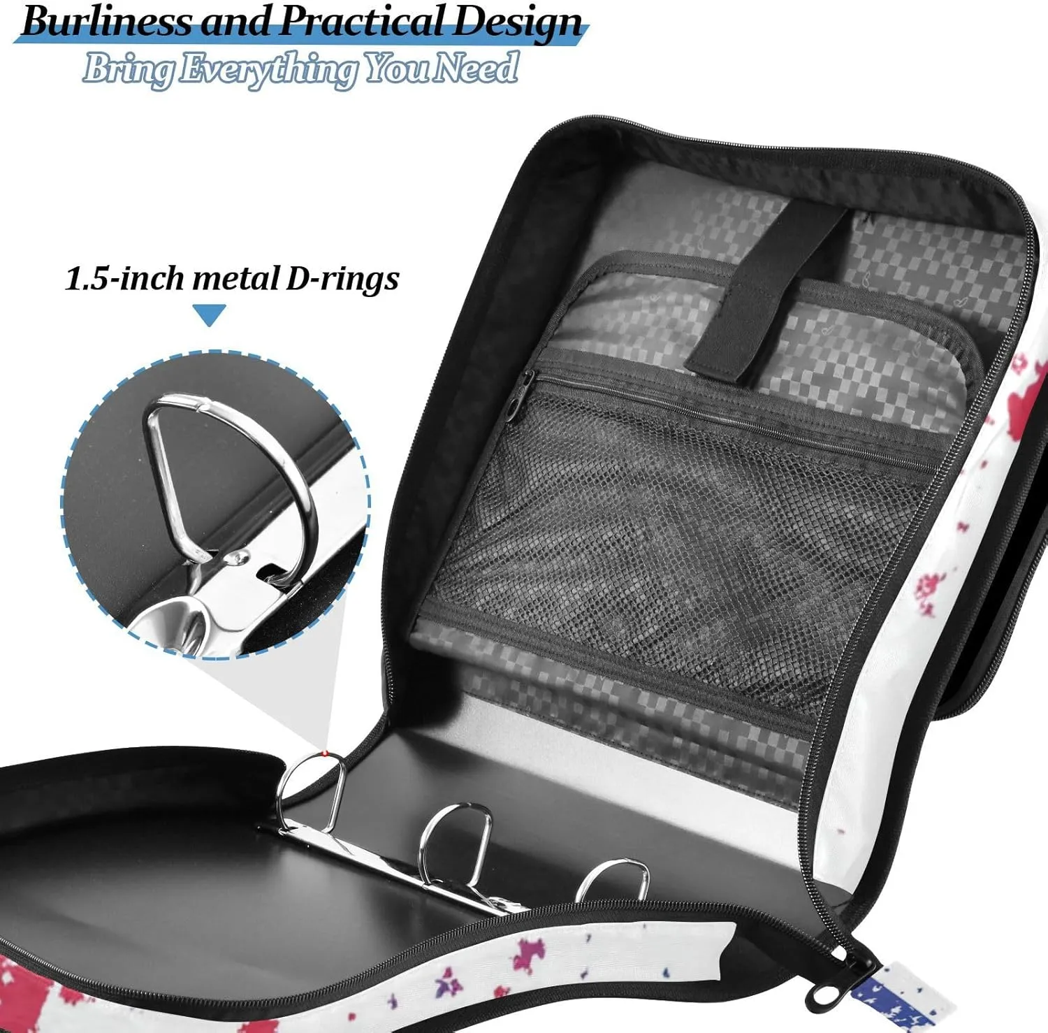 3 Rings 1.5 inch Zipper Binder with Shoulder Strap Easy to Carry Document Organizer Bag for Middle School Purple Heart Day Soldier
