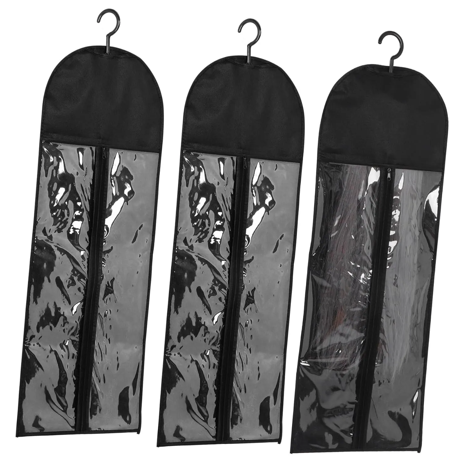 3 Sets Hair Extension Bags Protective Wigs Bag Travel Wigs Storage Hangers Hair Extensions Hanging Holders Dust Covers With Hooks