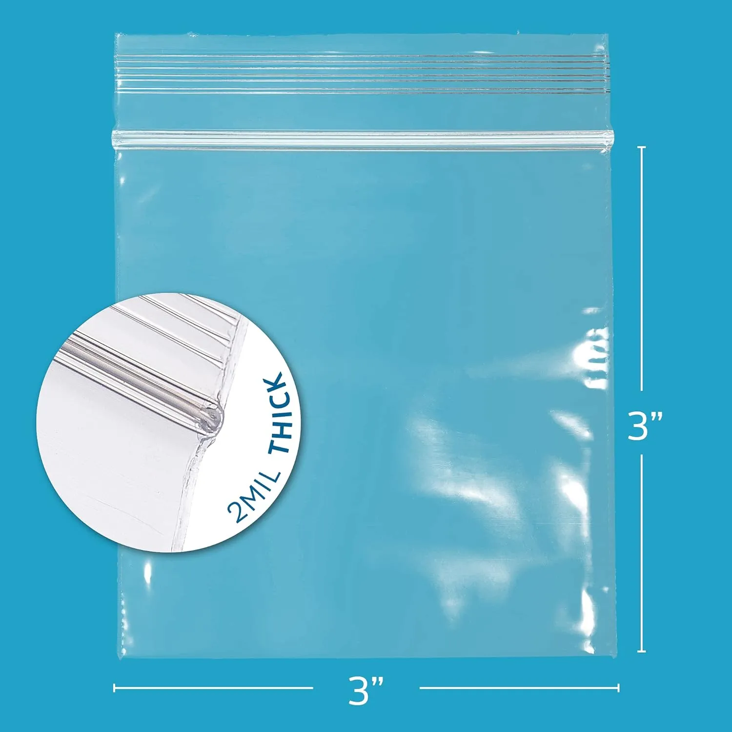 3 X 3 inches, 2 Mil Clear Reclosable Zip Bags, Case of 1000 GPI Brand