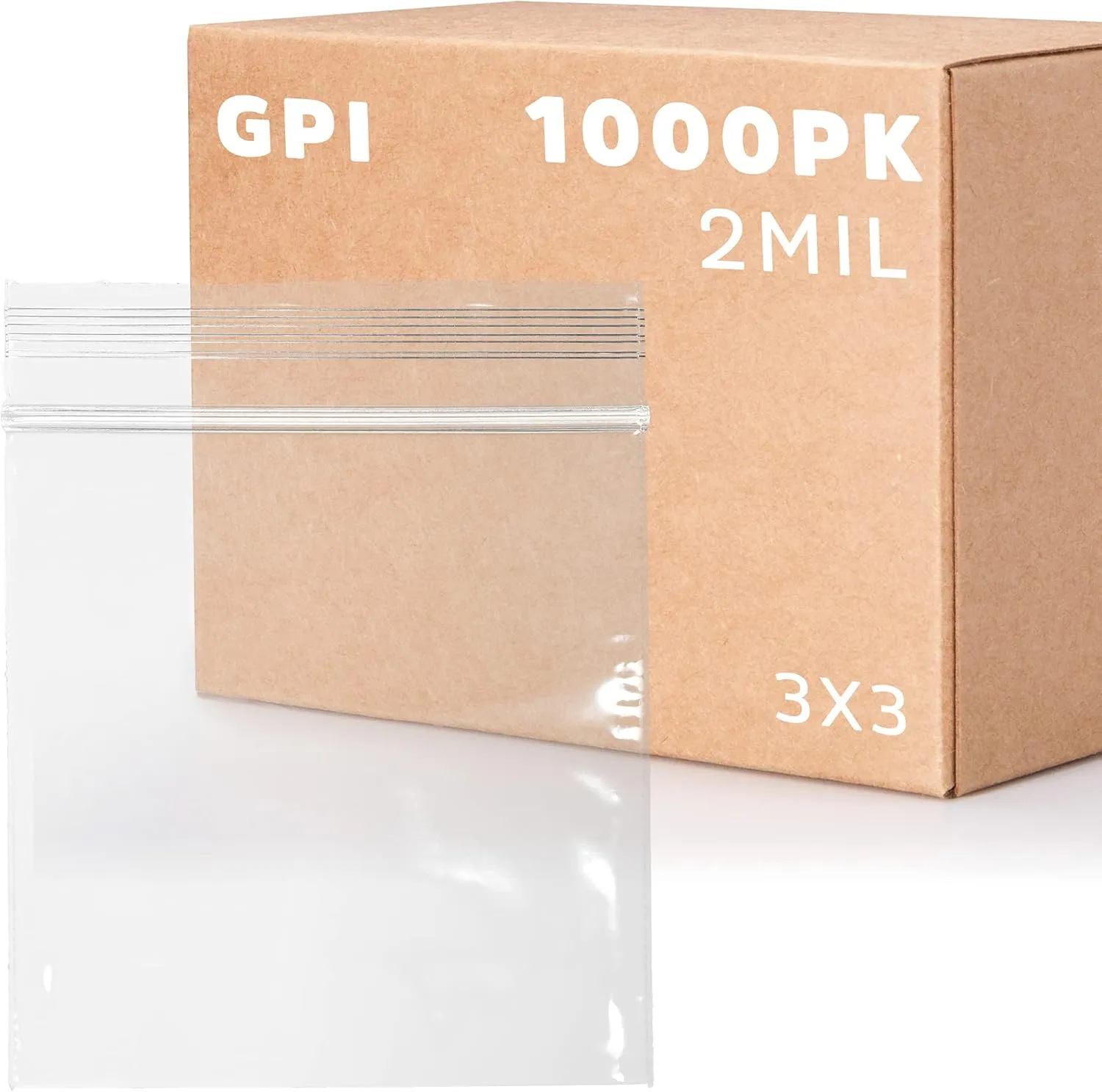3 X 3 inches, 2 Mil Clear Reclosable Zip Bags, Case of 1000 GPI Brand