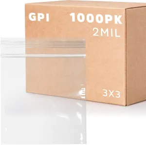 3 X 3 inches, 2 Mil Clear Reclosable Zip Bags, Case of 1000 GPI Brand