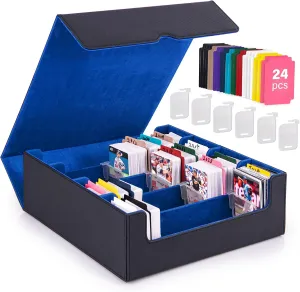 3000  Trading Card Storage Box - 6 Fixing Supporters, 4 Rows MTG Cards Deck Box with 24 Colorful Dividers & Strong Magnet, Commander Cards Case for TCG Yugioh Magic Game Card (Blue)