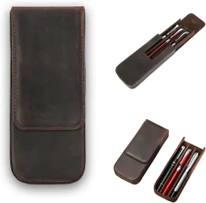 3/12 Leather Fountain Pen Case Portable Magnetic Suction Ballpoint Rollerball Pens or Pencils Case Pouch (Brown)…