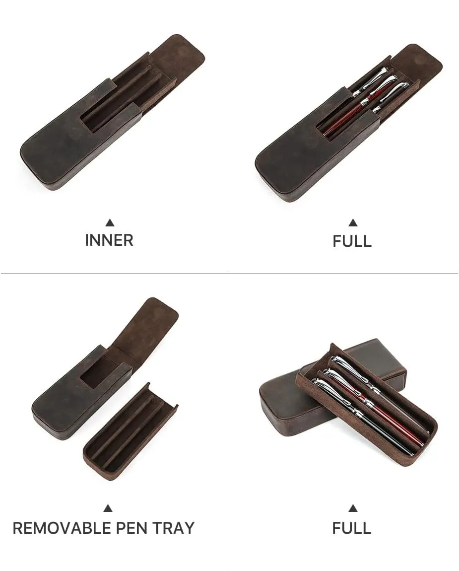 3/12 Leather Fountain Pen Case Portable Magnetic Suction Ballpoint Rollerball Pens or Pencils Case Pouch (Brown)…
