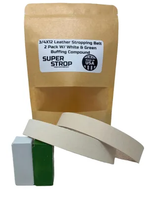 3/4X12 Inch 2 Pack Leather Honing Polishing Belt Super Strop with White and Green Compound Fits Ken Onion Work Sharp