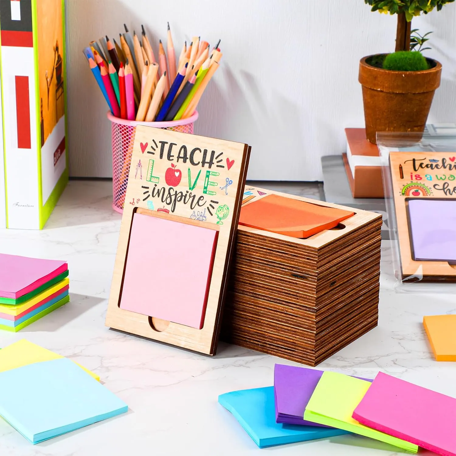 36 Pcs Teacher Appreciation Gifts Sticky Note Holder for Teacher's Day Thank You Gifts Bulk Sticky Note Pad Holder Notes OPP Bags for Coworker Employee