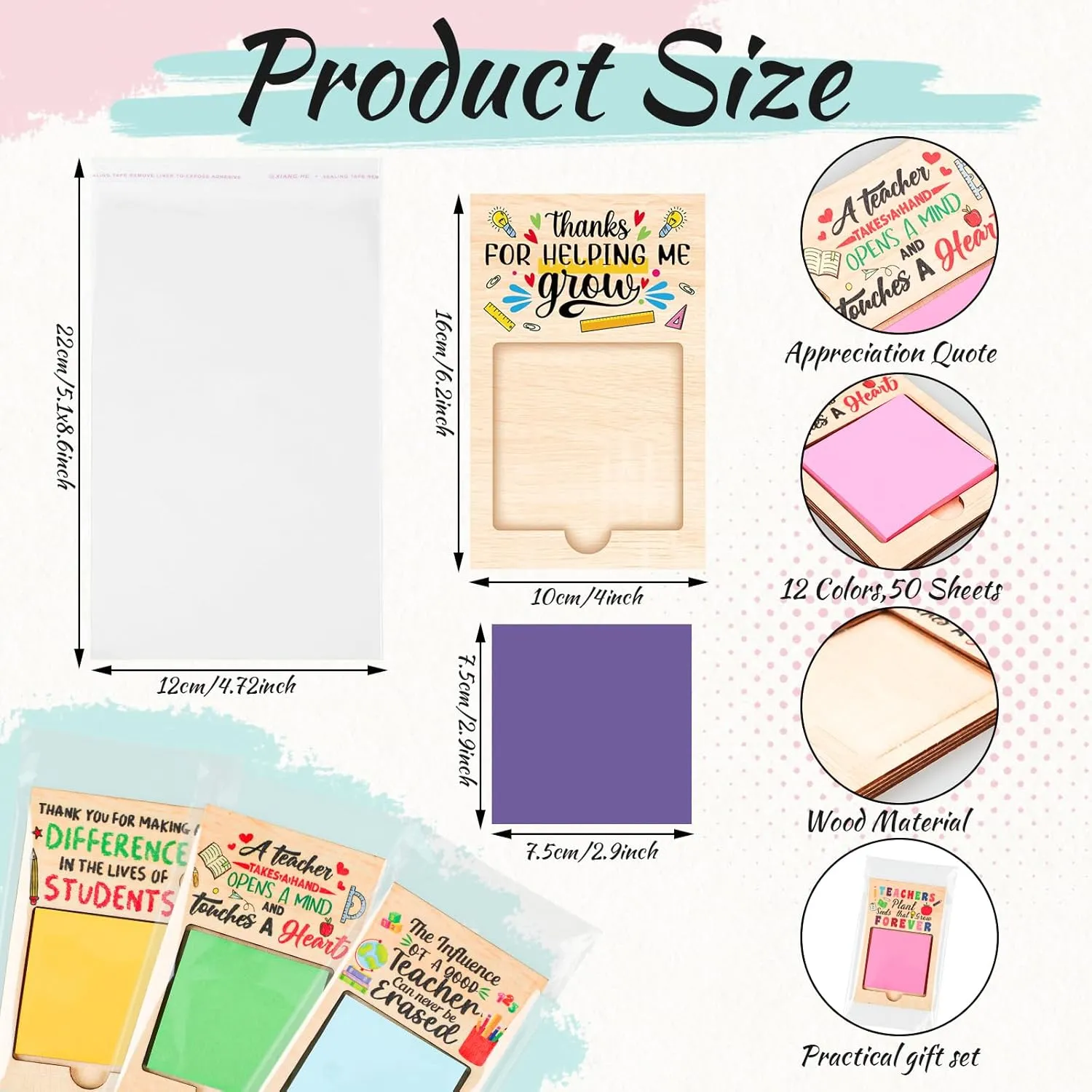 36 Pcs Teacher Appreciation Gifts Sticky Note Holder for Teacher's Day Thank You Gifts Bulk Sticky Note Pad Holder Notes OPP Bags for Coworker Employee