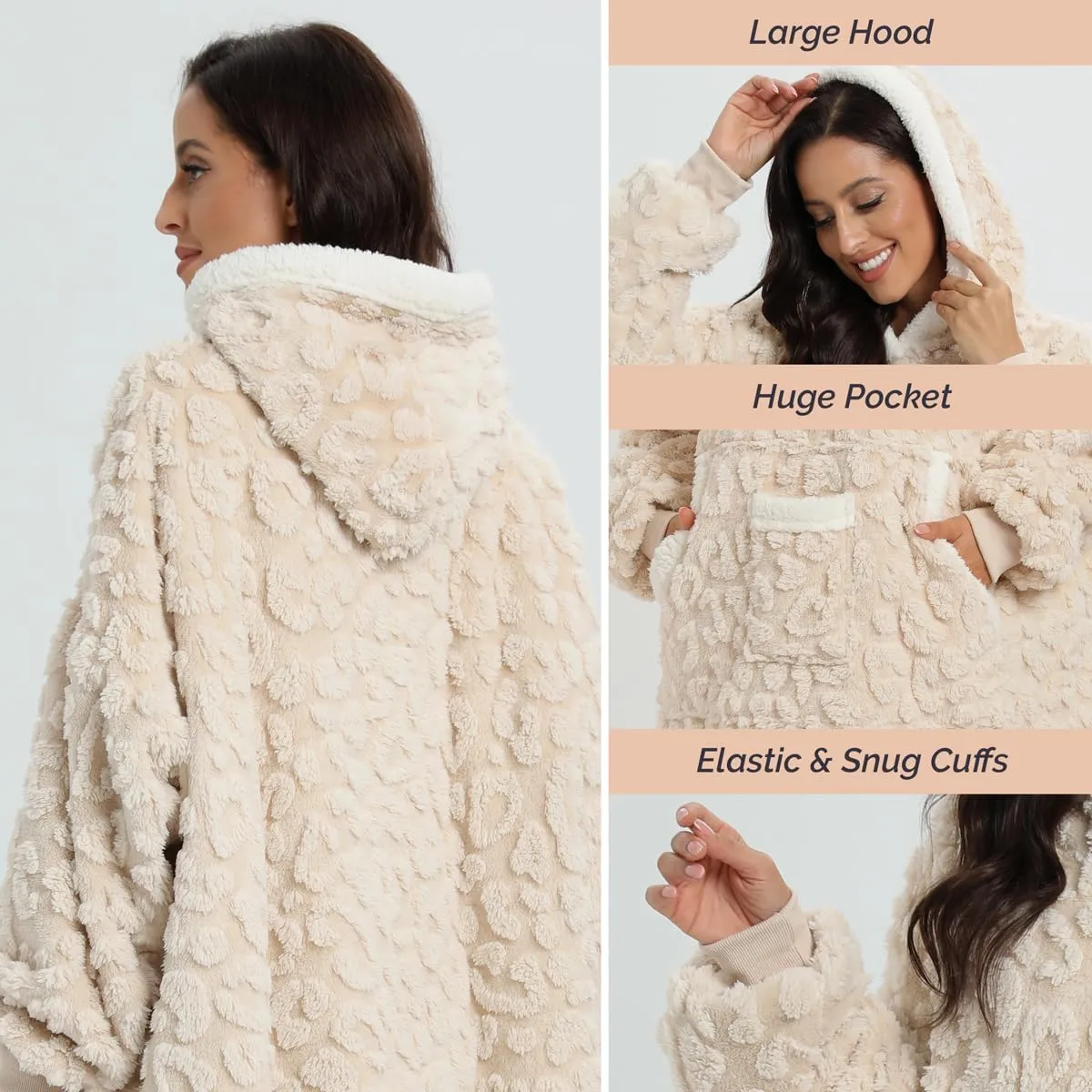 3D Jacquard Wearable Blanket Hoodie for Women, Hooded Blankets Adult Valentines Day Gifts, Cozy Sweatshirt Blanket