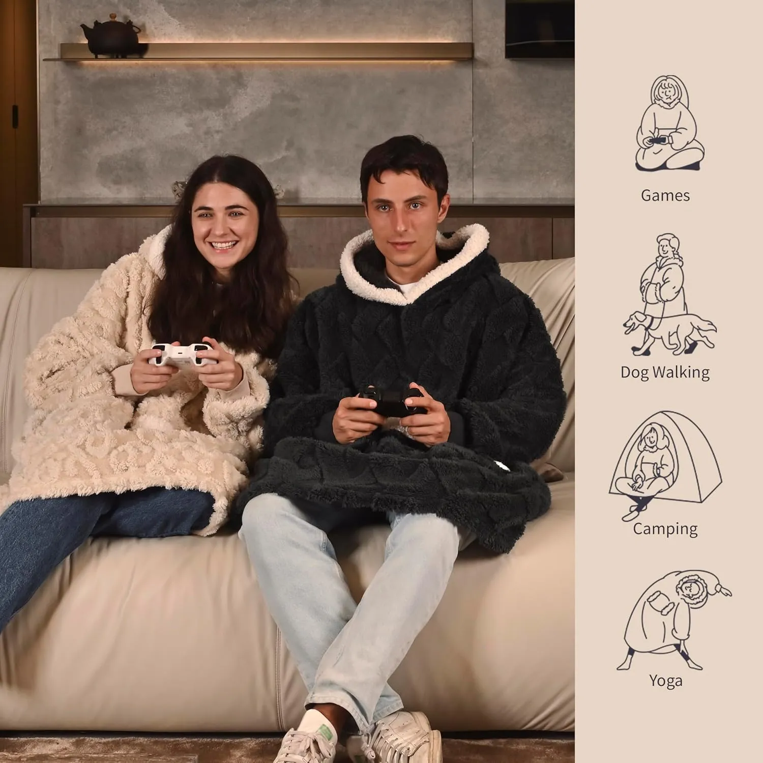 3D Jacquard Wearable Blanket Hoodie for Women, Hooded Blankets Adult Valentines Day Gifts, Cozy Sweatshirt Blanket
