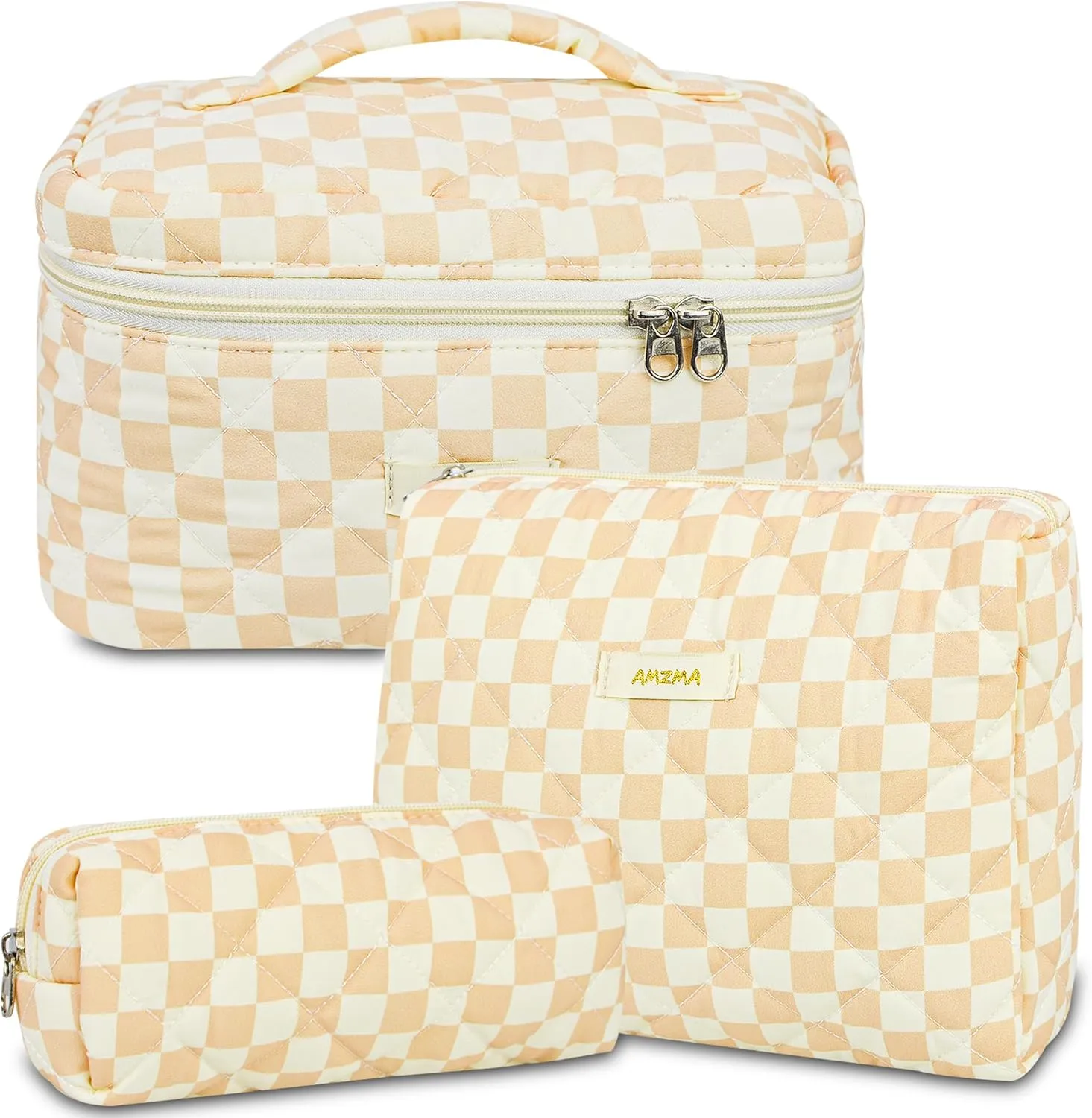 3Pcs Checkered Makeup Bag Quilted Travel Cosmetic Bag Organizer Coquette Toiletry Bag Make Up Bags for Women Girls