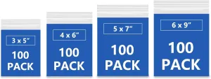 3" x 5", 4" x 6", 5" x 7", 6" x 9" (100 CT each) 2 Mil Clear Plastic Reclosable Zip Poly Bags with Resealable Lock Seal Zipper