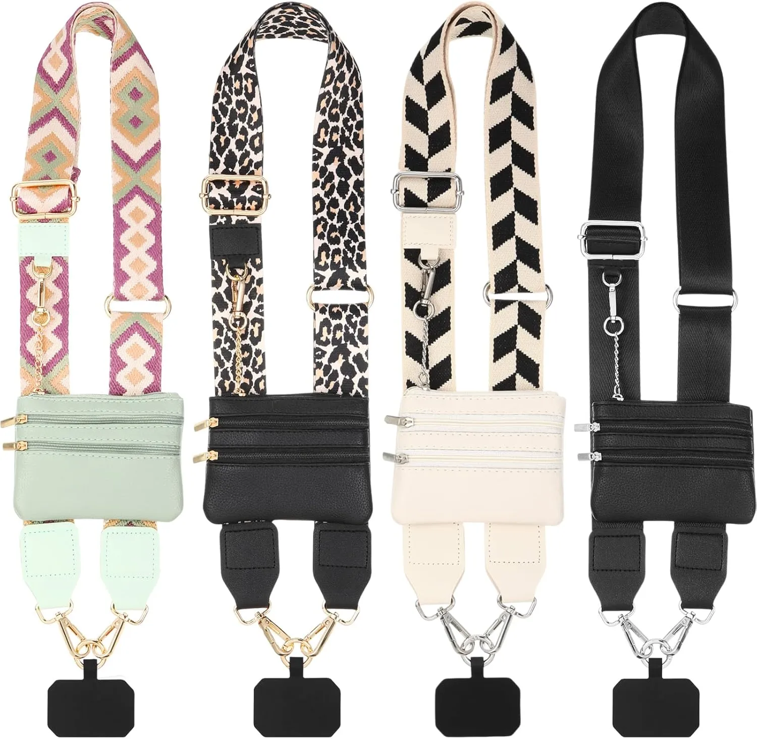 4 Pack Clip and Go Strap for Phone with Wallet Crossbody Phone Strap with Zippered Pouch Adjustable Cross Body Lanyard Bag Cellphone Holder for Women Mix Color