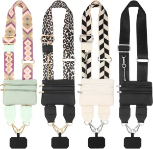 4 Pack Clip and Go Strap for Phone with Wallet Crossbody Phone Strap with Zippered Pouch Adjustable Cross Body Lanyard Bag Cellphone Holder for Women Mix Color