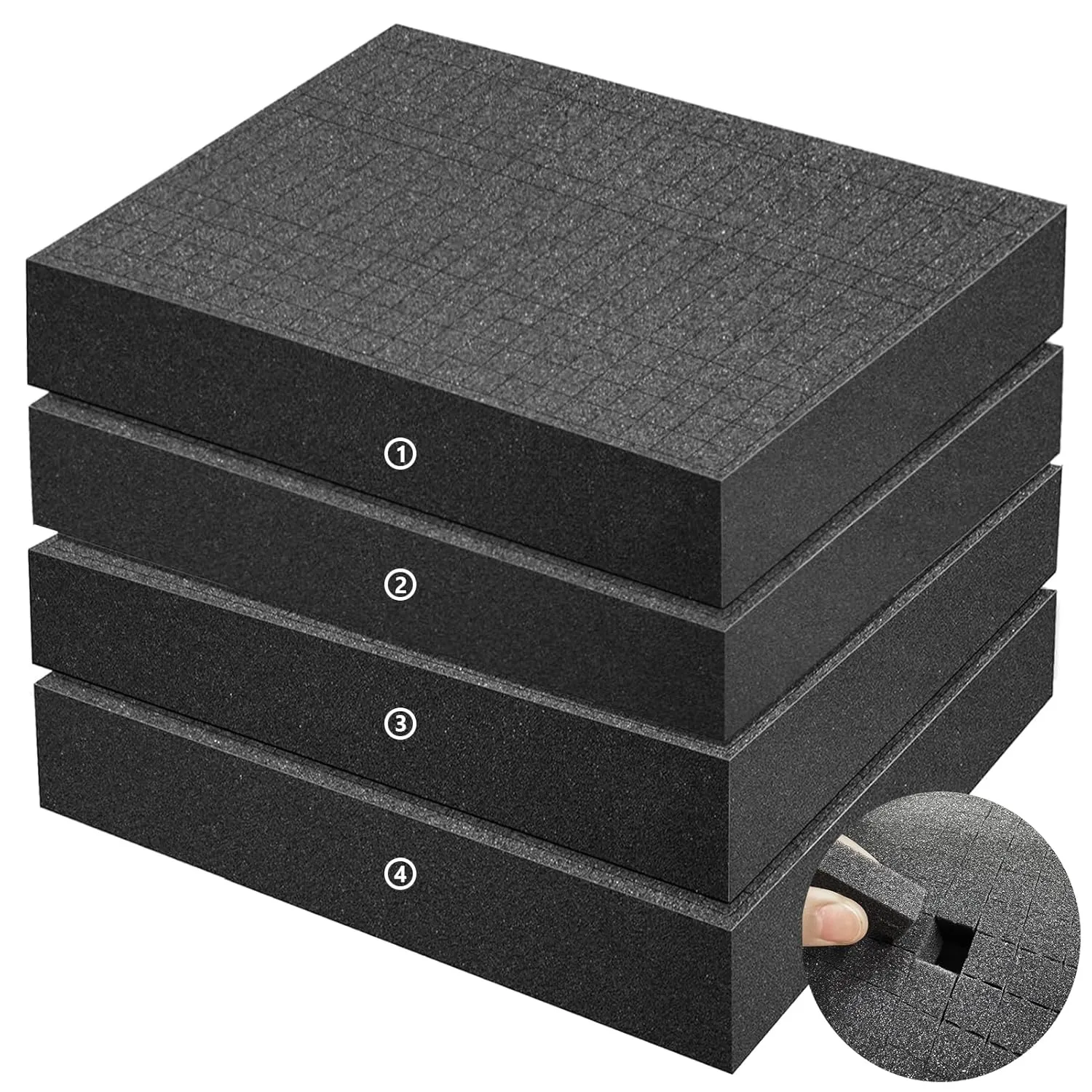 4 Pack Gun Case Foam-16 x 12 x 2 Inch Pick and Pluck Shadow Packing Foam Sheets for Crafts, Black Polyurethane Toolbox Carry Case Foam Inserts, Closed Cell Foam for Gun Case Padding Storage Organizer
