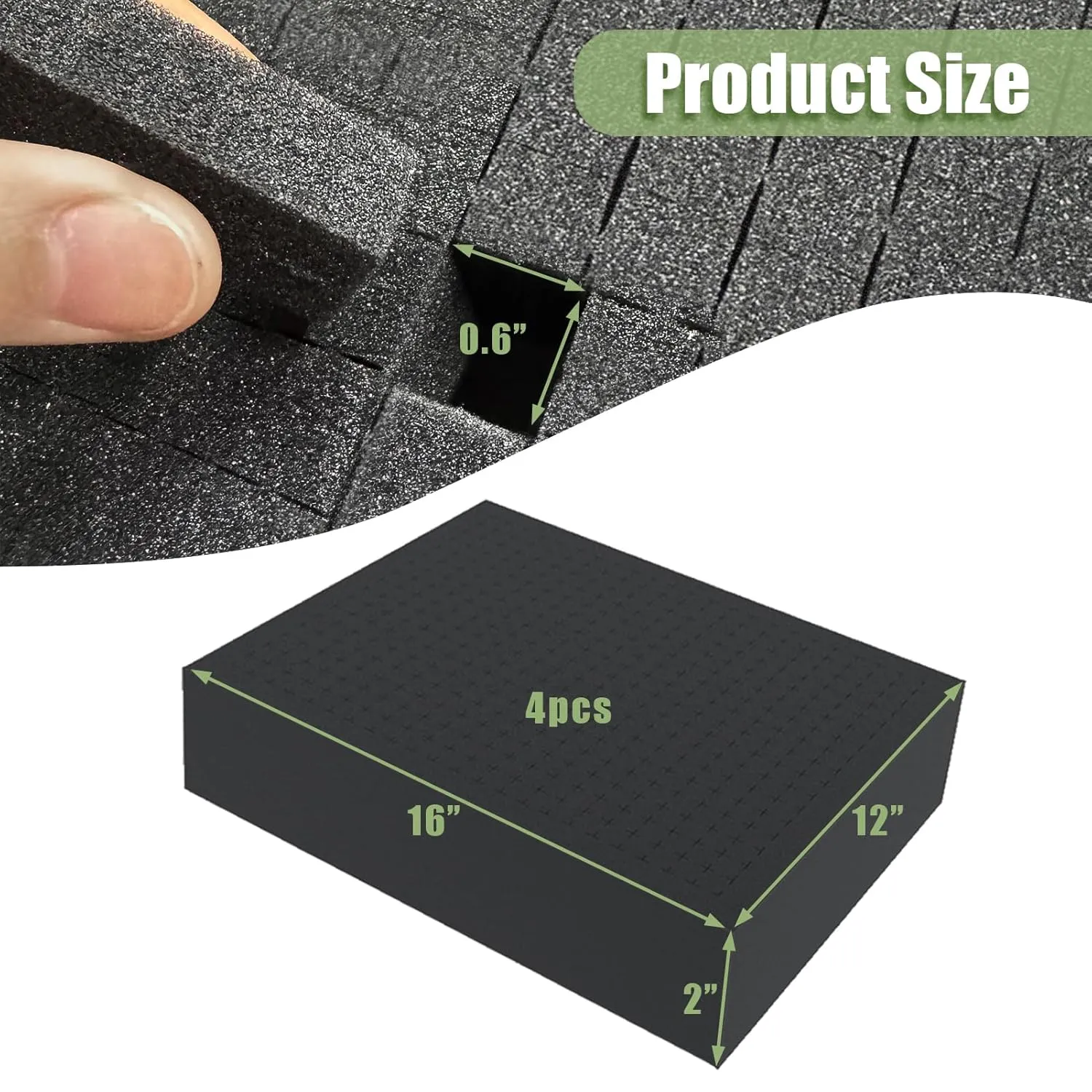 4 Pack Gun Case Foam-16 x 12 x 2 Inch Pick and Pluck Shadow Packing Foam Sheets for Crafts, Black Polyurethane Toolbox Carry Case Foam Inserts, Closed Cell Foam for Gun Case Padding Storage Organizer