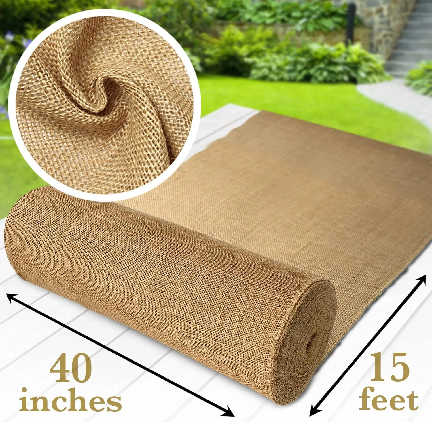 40" x15 Feet Gardening Burlap Roll - Multipurpose Natural Burlap Fabric, High Density Jute Fiber Material for Decorations, Center Pieces for Home, Rustic Party Décor