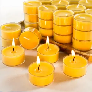 48 Packs Beeswax Tealight Candles- 4 Hour Burn Time Pure Beeswax Candles- Burn Evenly and Clean- Beeswax Candle Bulk Smokeless Bees Wax Tea Lights for Relaxing Air Purification