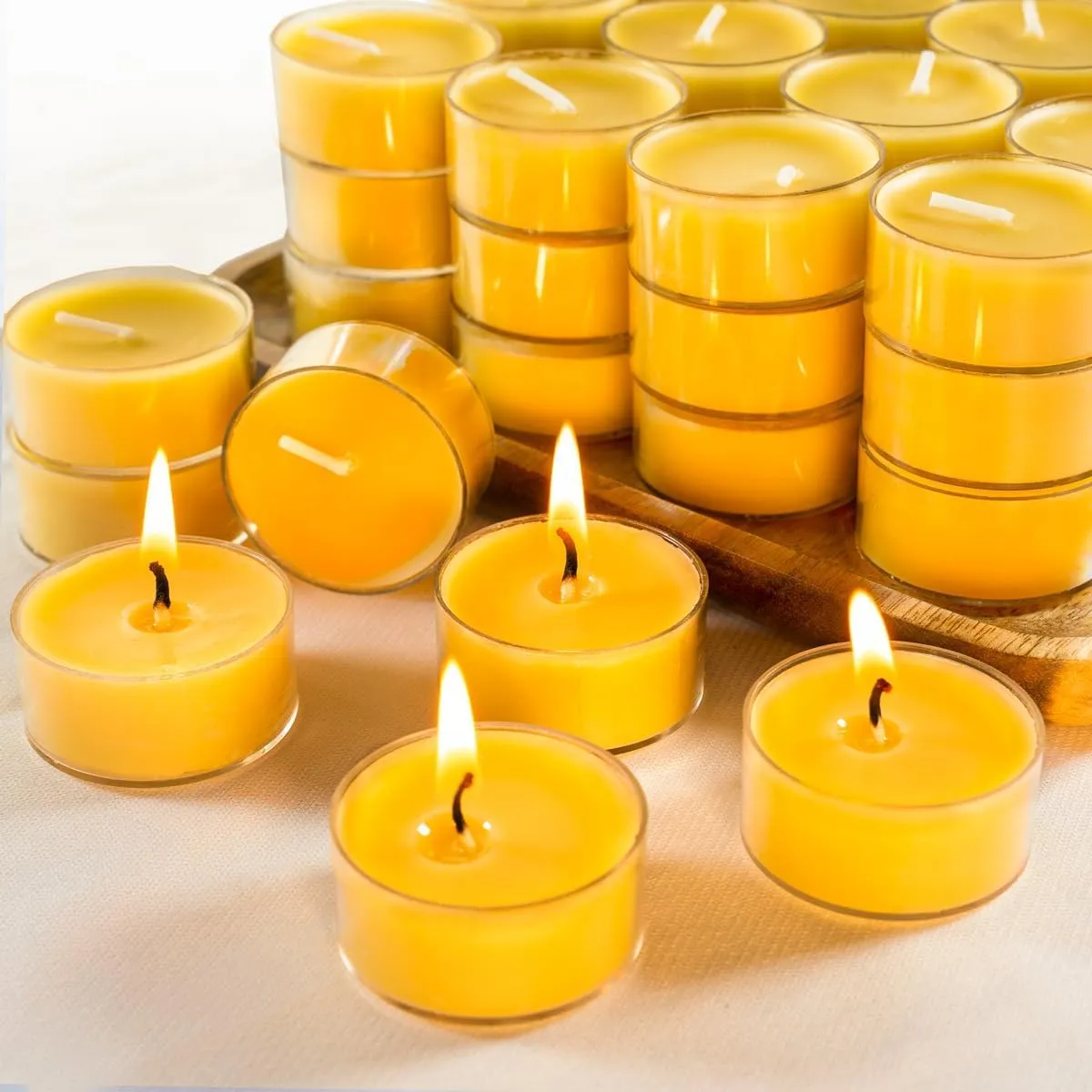 48 Packs Beeswax Tealight Candles- 4 Hour Burn Time Pure Beeswax Candles- Burn Evenly and Clean- Beeswax Candle Bulk Smokeless Bees Wax Tea Lights for Relaxing Air Purification