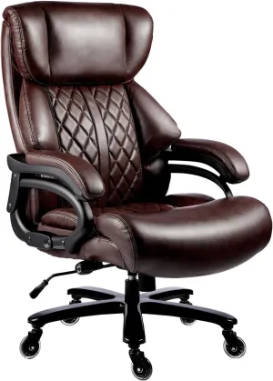 500lbs Extra Wide Executive Office Chair Heavy Duty Big and Tall Office Chair Computer Desk Chair for Heavy People Adjustable Lumbar Support Home Office Desk Chair (Brown)
