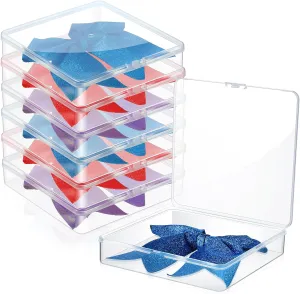 6 Pcs 7'' x 7'' Cheer Bow Box Portable Case Clear Plastic Storage Containers with Lids for Cheerleading Bows