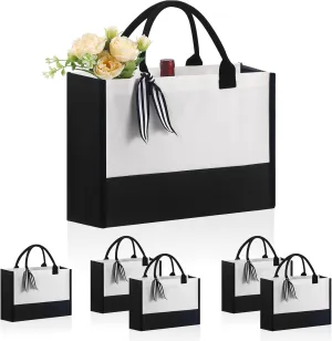 6 PCS Personalized Classic Canvas Tote Bag(Black and White), Inside Zipper Pocket Grocery Tote DIY Gift， for Wedding, Birthday, Beach, Perfect Gifts for Women, Mom, Teachers, Friends