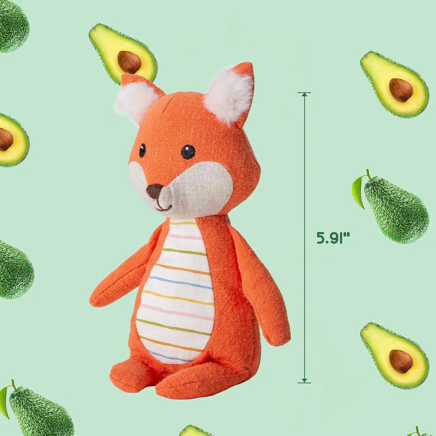 6’’ Plush Figures with Bags Fox with Avocado Bag Animal Figures Linen Cotton Stuffed Animal Toy Plush Toys for Baby
