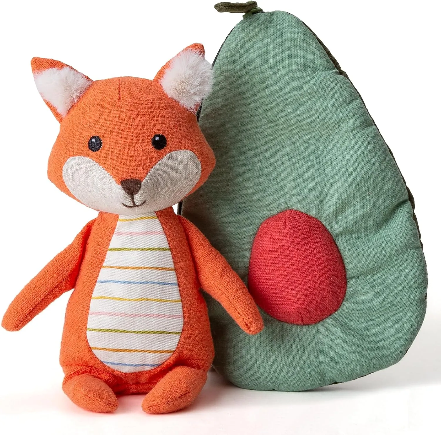 6’’ Plush Figures with Bags Fox with Avocado Bag Animal Figures Linen Cotton Stuffed Animal Toy Plush Toys for Baby