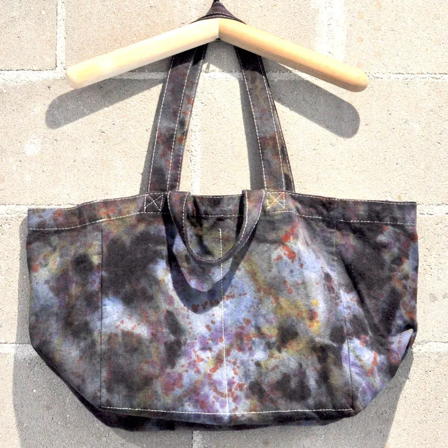 6 Pocket Cotton Tote Bag - Dark Water Tie Dye