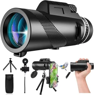 80x100 Monocular Telescope High Powered for Smartphone Monoculars for Adults High Definition for Hiking Stargazing Hunting Wildlife Bird Watching Travel Camping, 4