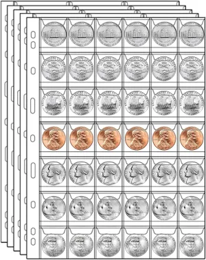 840 Pockets Coin Pages, 20 Sheets Pocket Inserts Collecting Sleeves for Coin, Coin Collection Storage Supplies, Coin Collection Pocket Pages for Penny, Nickel, Dime, Cent, Quarter (42 Pockets)