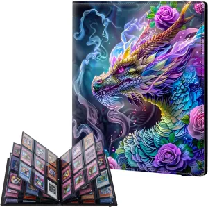 9 Pocket Trading Card Binder, Card Collection Binder for TCG, MTG, Sports Cards, Baseball, Colorful Dragon Trading Card Book Holder for Collectors, Top Loader Binder